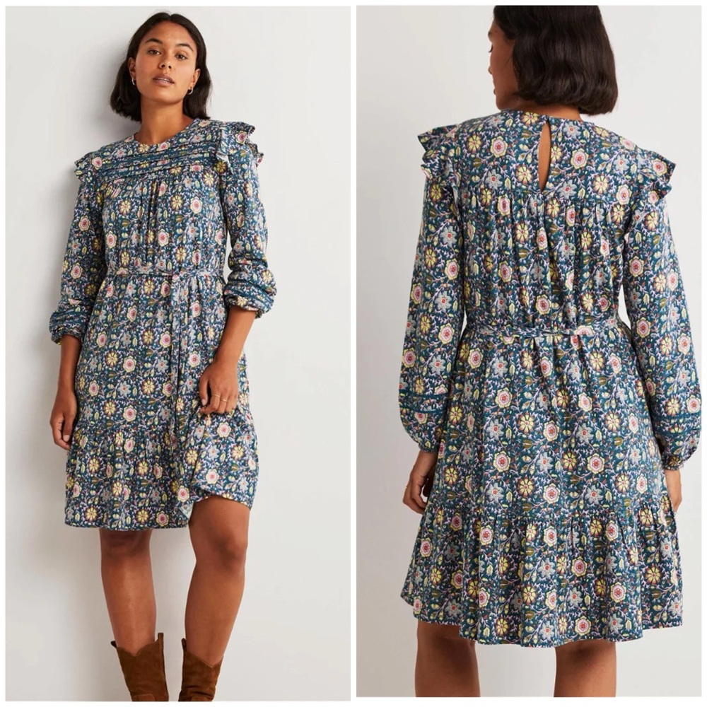 NWT Boden BODEN Trim Detail Jersey Dress Sz‎ 8 Cottagecore Boho Prairie Romantic